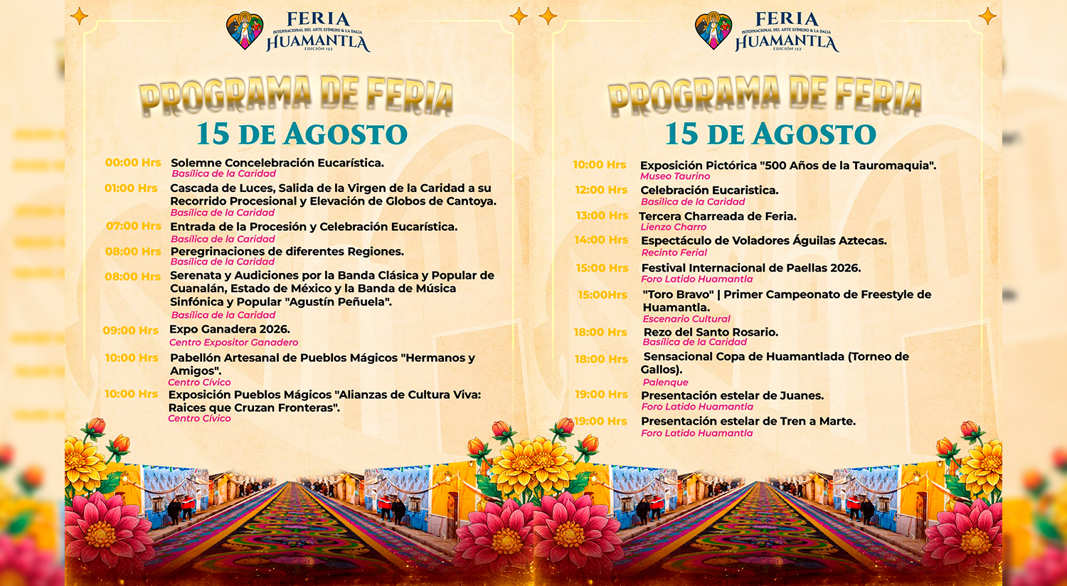 Huamantla vivirá este 15 de agosto una jornada llena de tradición, cultura y grandes espectáculos