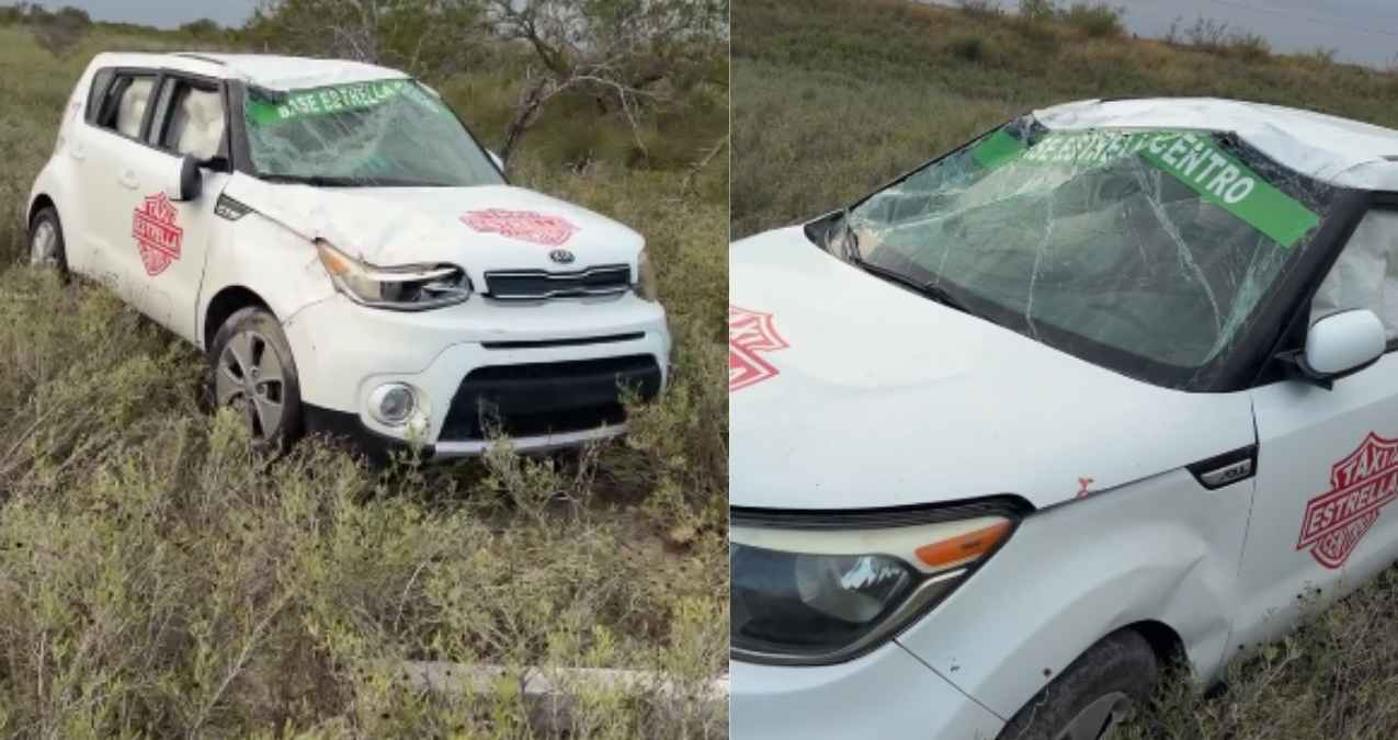Volcadura de taxi deja una mujer con diversas lesiones en Matamoros, Tamaulipas