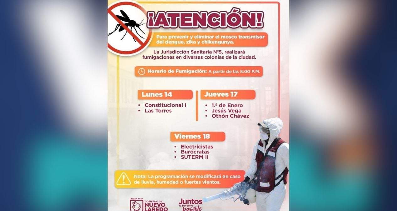 Mantienen jornadas de fumigación contra el dengue en Nuevo Laredo, Tamaulipas Mantienen jornadas de fumigación contra el dengue en Nuevo Laredo, Tamaulipas