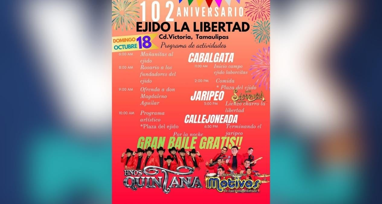 Ejido La Libertad celebrará 102 años con baile, cabalgata y jaripeo Ejido La Libertad celebrará 102 años con baile, cabalgata y jaripeo